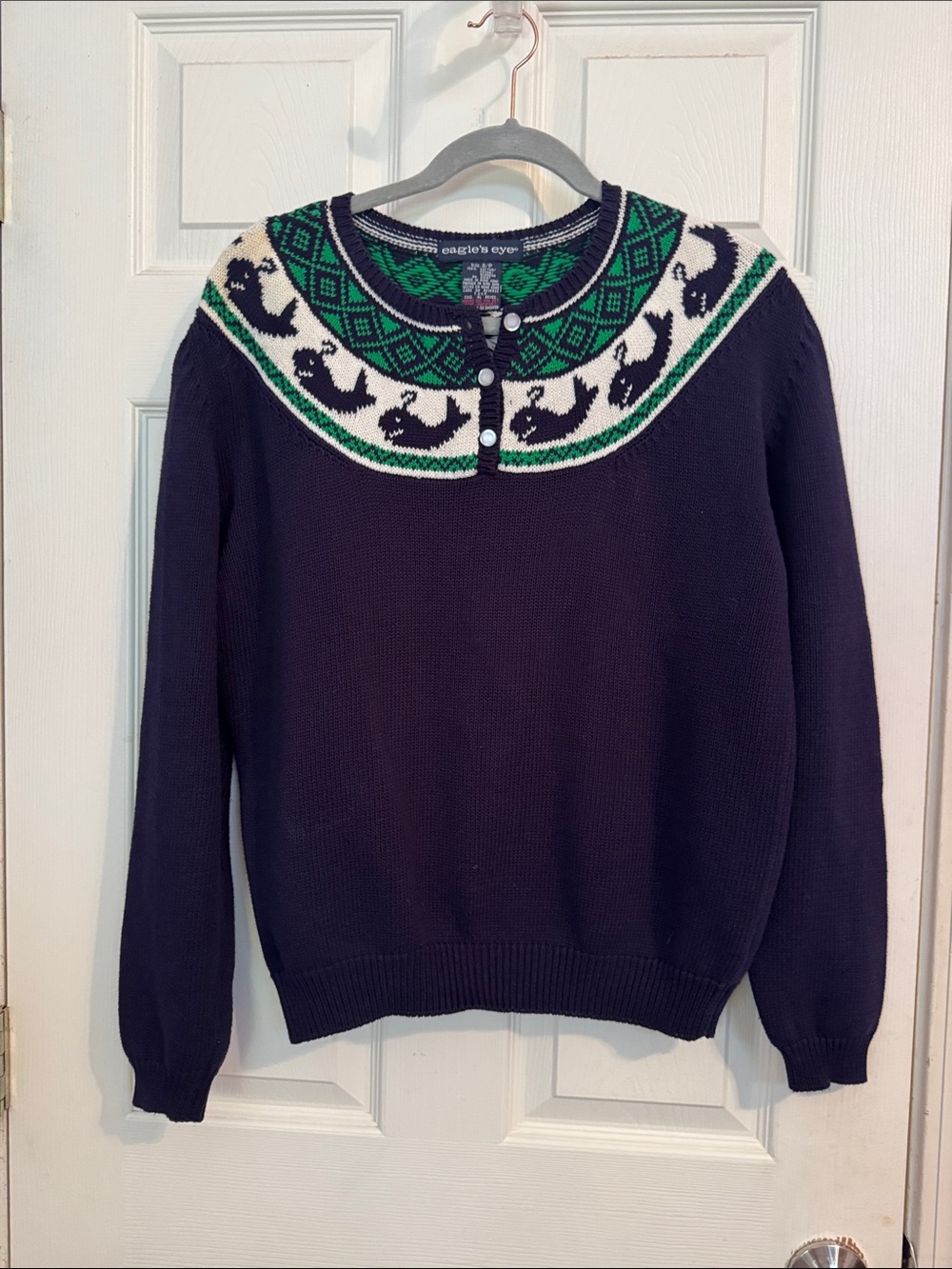 Eagle's Eye Navy Crewneck Sweater with Green & White Yoke
